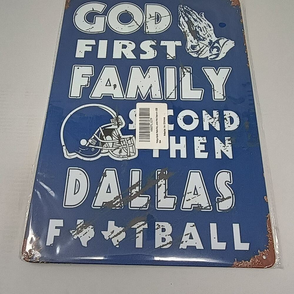 God First Family Second Then Dallas Football Vintage Look Distressed Metal Tin